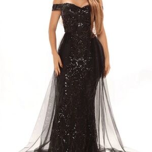 Fashion Nova Black Sequin Off-Shoulder Dress